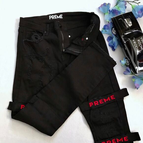 Preme NWOT Black Distressed Skinny Jeans Men 32 - Picture 7 of 10